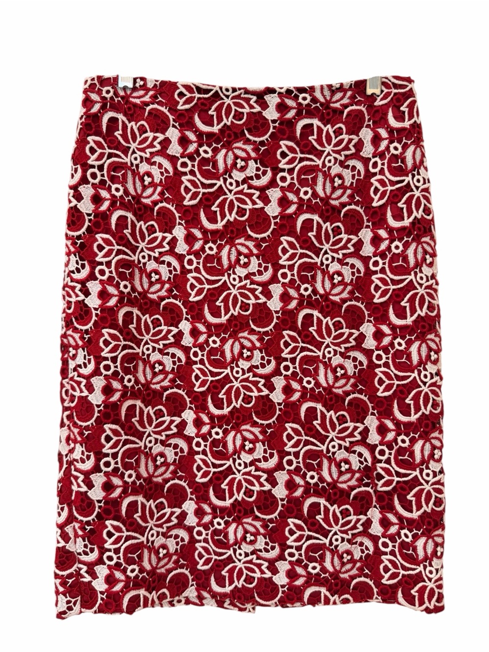 Talbots Red and White Floral Lace Pencil Skirt, Lined, Zip Back, So Cute! Sz 4